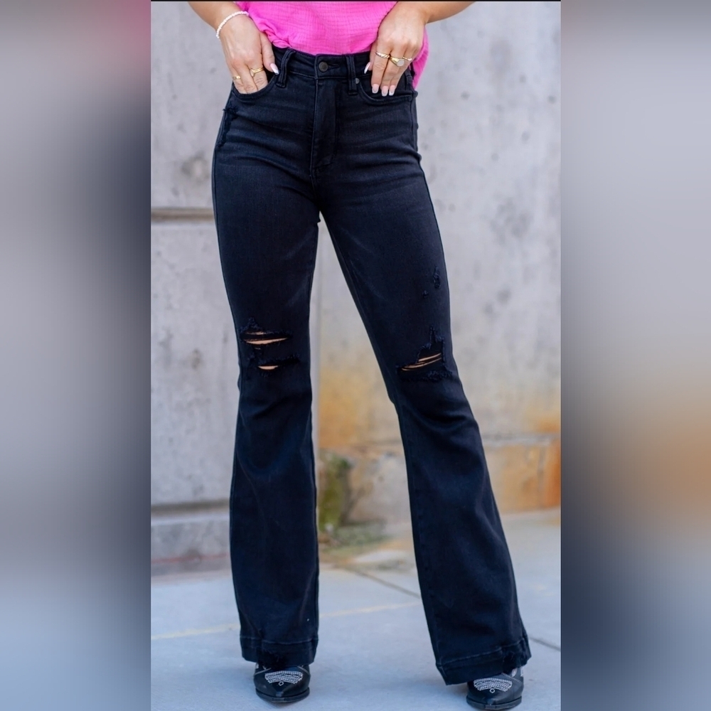 Judy Blue Black Ripped Flare Jeans